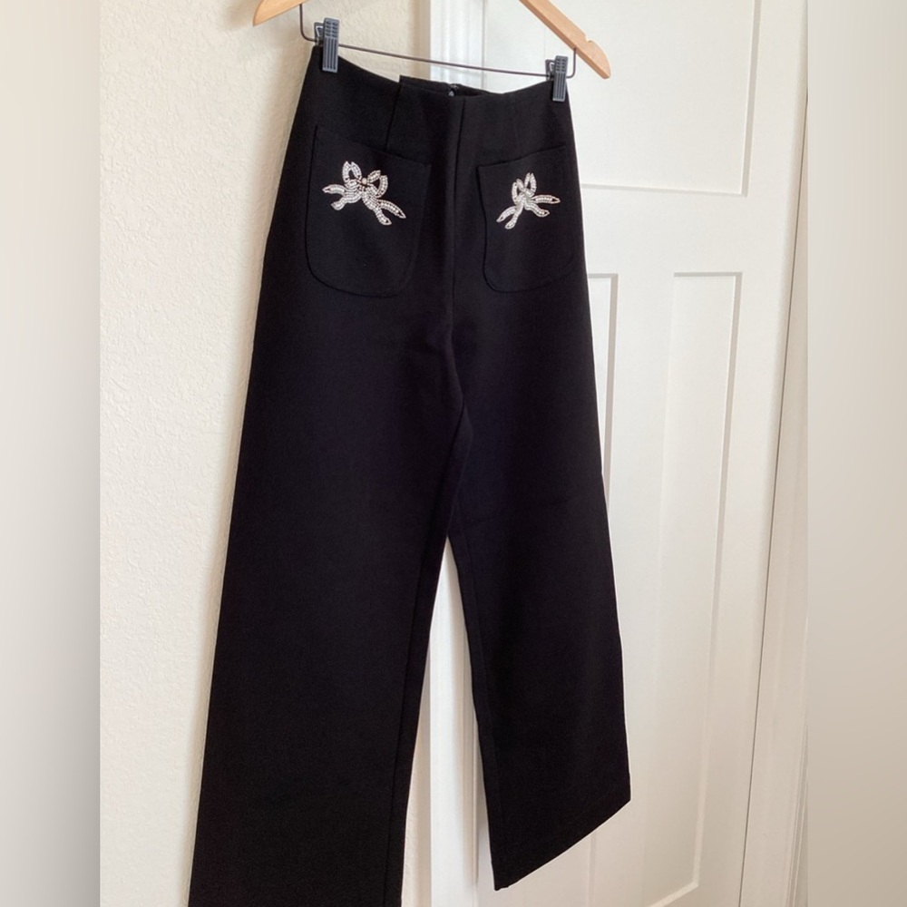 NWT! Anthro Maeve Colette Embroidered High-Rise Wide-Leg Full-Length Pants - 🍯 - Picture 5 of 13